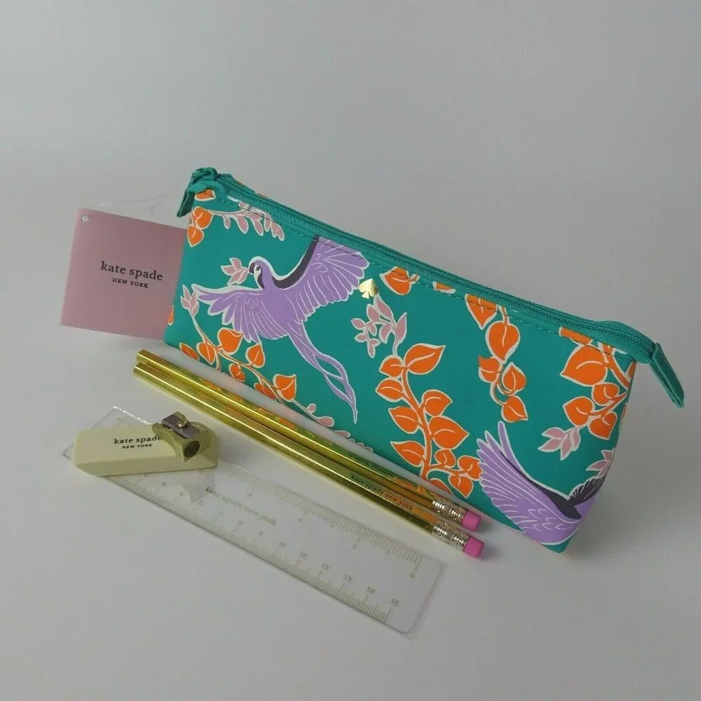 Kate Spade BIRD Party Pencil Case Pouch Ruler Eraser Sharpener Pencils 6-PC Set - Picture 11 of 11